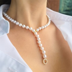 Κολιέ με Κ14 χρυσό κούμπωμα με ζιργκόν και λευκά μαργαριτάρια - F126582